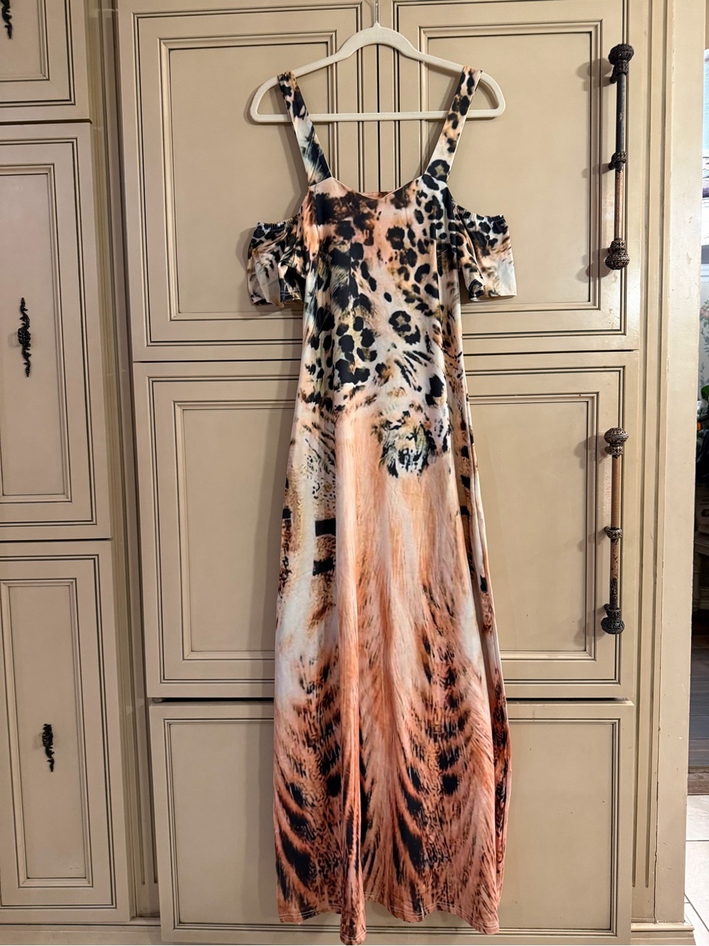 NEW Cold Shoulder Maxi Slit Dress Tie dye Leopard Print Long Tall girl friendly